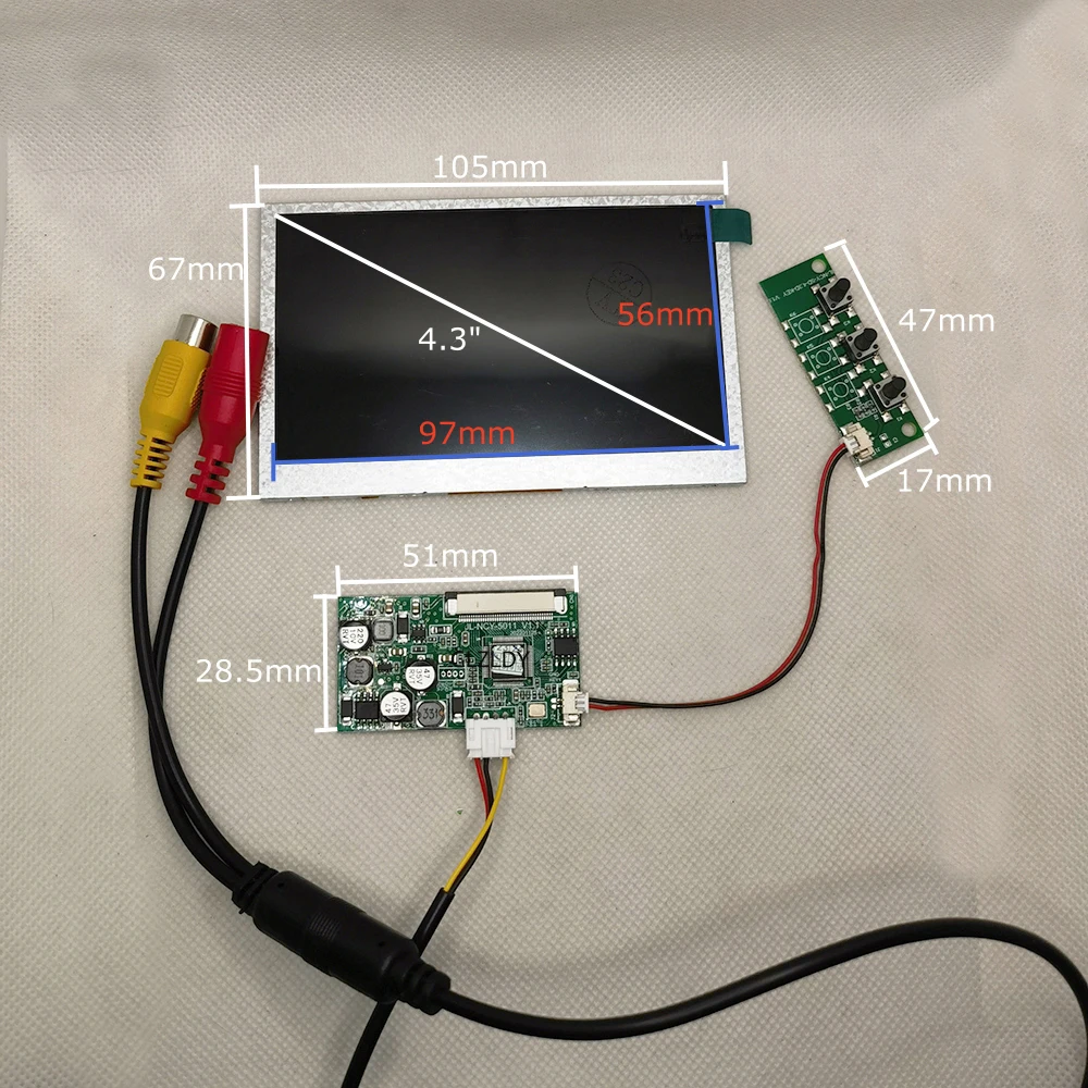 4.3 inch TFT LCD Display module Board kit NTSC/PAL screen display RCA AV for Industrial doorbell Car Display CCTV DIY Modify lcd screen display