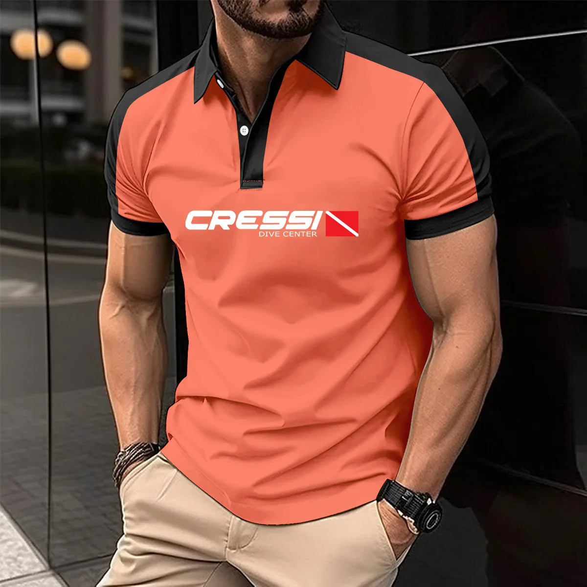 Description Picture 3 of item2024 Men's polo shirt Scuba Dive Cressi New cotton Casual patchwork golf shirt summer Hip-hop men's short sleeve top