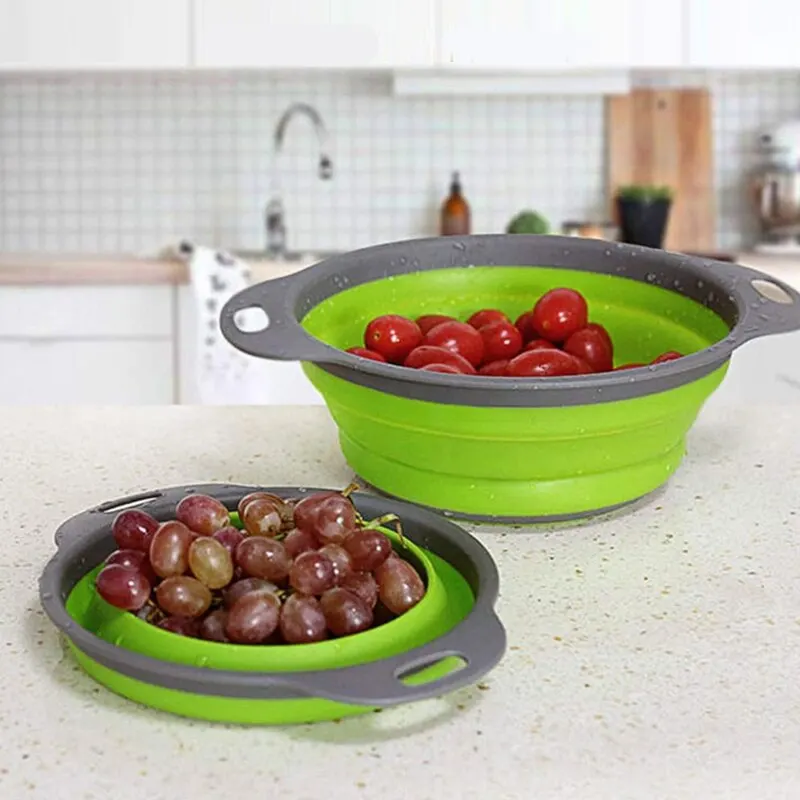Folding Silicone Drain Basket Fruit Vegetable Washing Basket Foldable Strainer Colander Collapsible Drainer 2
