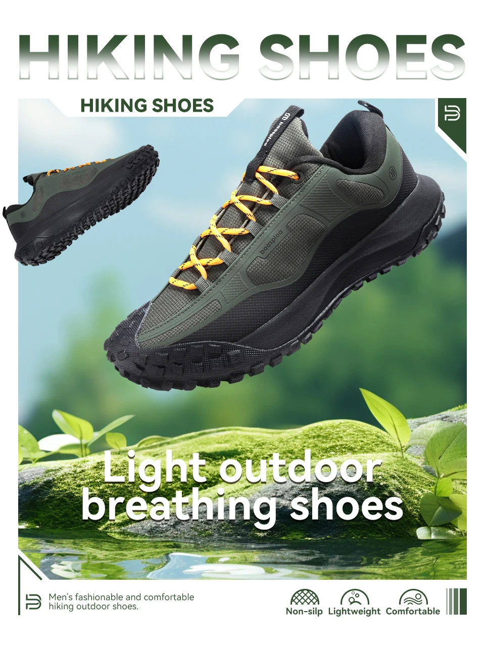 Description Picture 4 of itemBaasploa Hiking Shoes Men Outdoor Camping Waterproof Resistant Non Slip Sneakers Male Casual Lightweight Lace-Up Walking Shoes