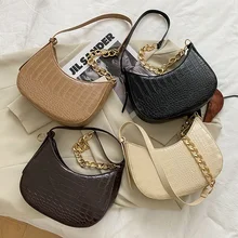 

2022 Fashion Alligator Pattern Women Retro Underarm Shoulder Bags Simple Solid Color PU Leather Female Shoulder Crossbody Bags