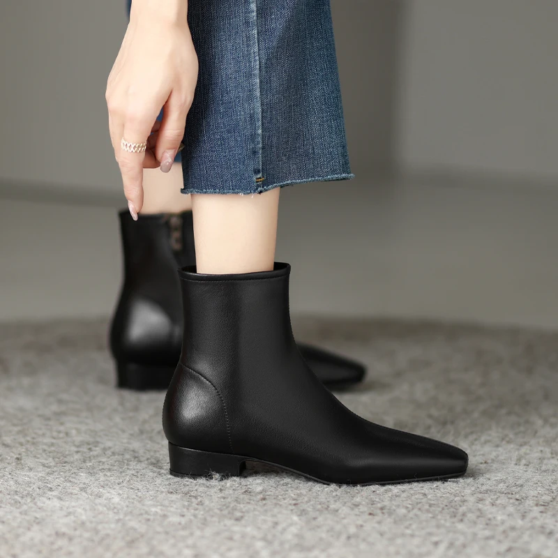 

Women's Autumn And Winter Sheepskin Square Headed Martin Boots Single Boots Sweet Cool Thin Boots Ankle Boots 4808