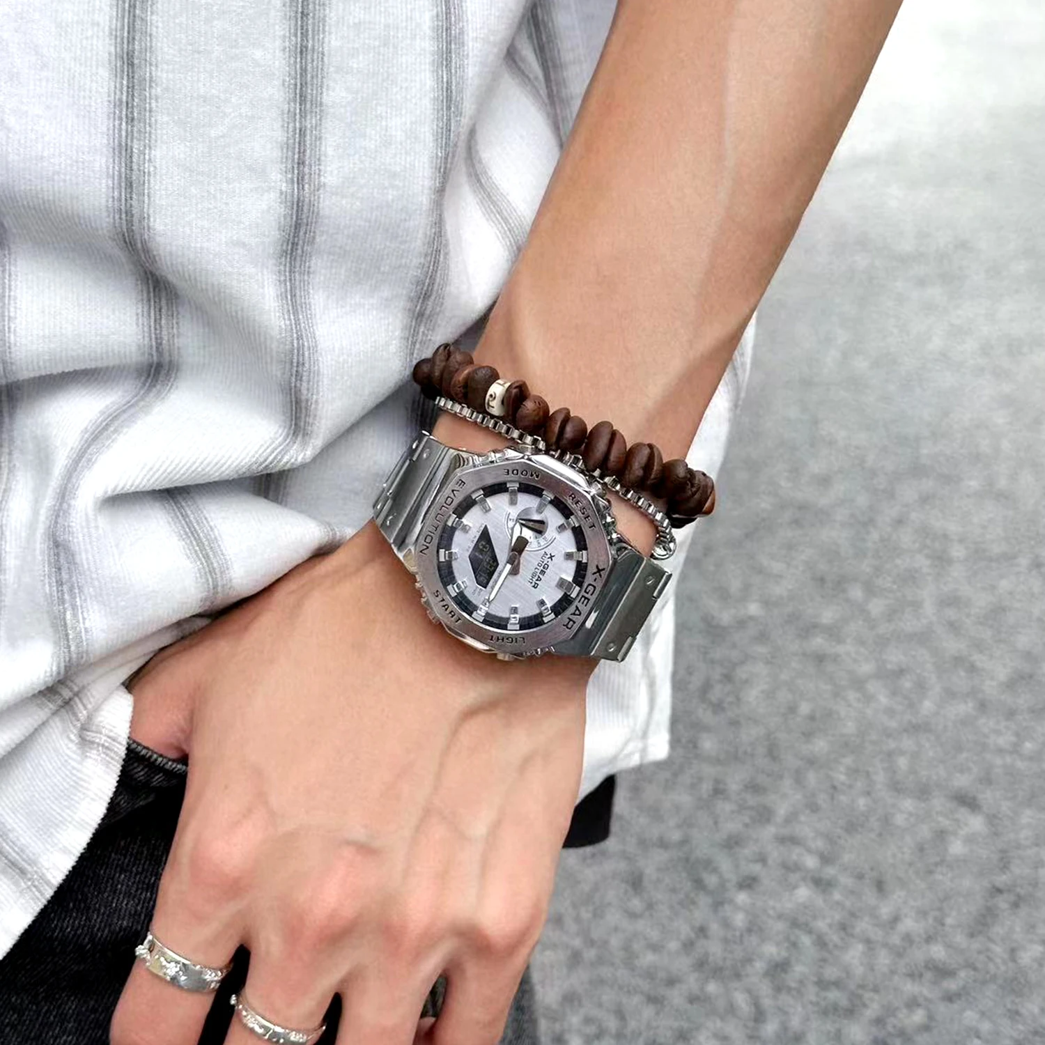 X-GEAR Dual Display Unisex Sports Watch with LED Alloy Design and Steel Strap