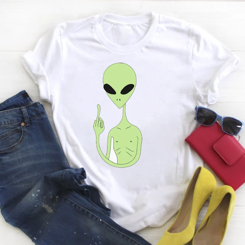 

Women UFO Alien Cartoon Cool Funny Clothing Print Ladies Summer T Tee Nice Top Shirt Pretty Tshirt Womens Graphic T-shirt