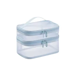Portable Transparent Mesh Travel Bag with Large Capacity for Toiletry and Makeup Organization (Blue - 2 layer)