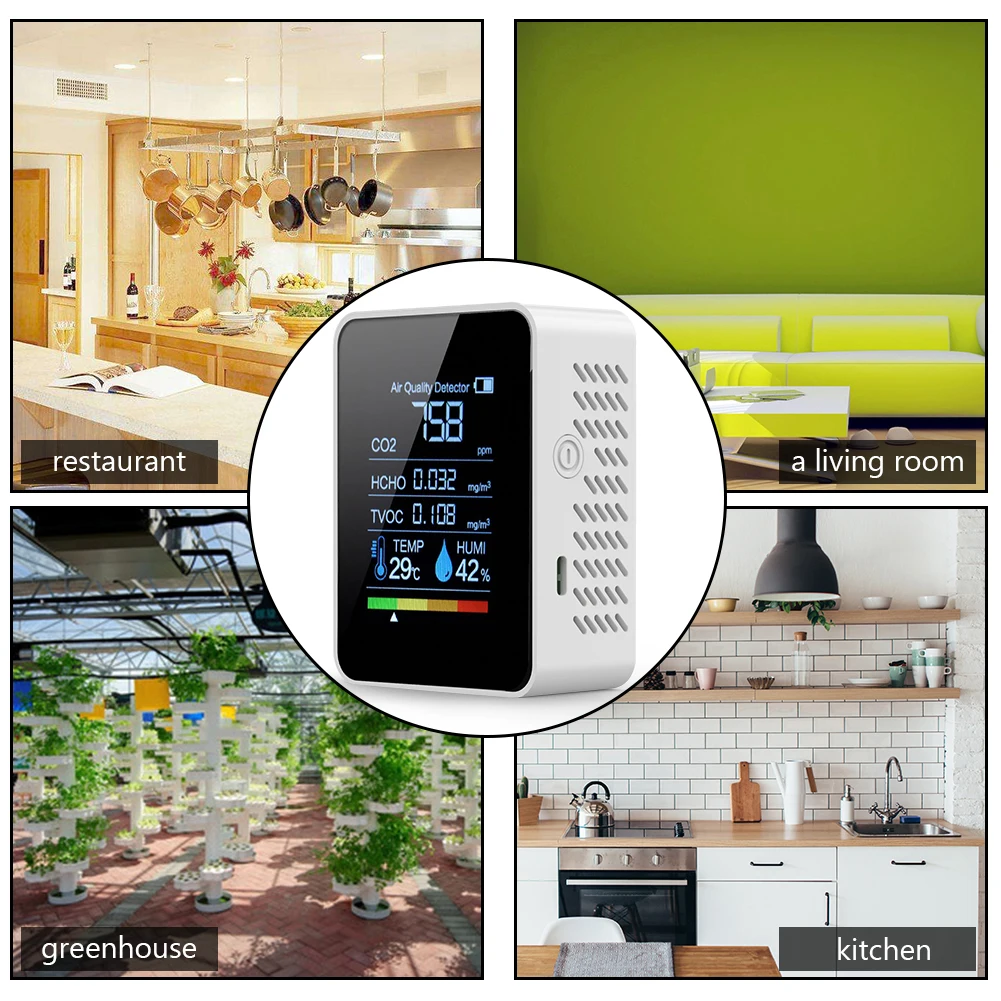   , 2.8 ġ LCD ޴ CO2 , ˵ , CO2 TVOC HCHO AQI ׽, 5 in 1