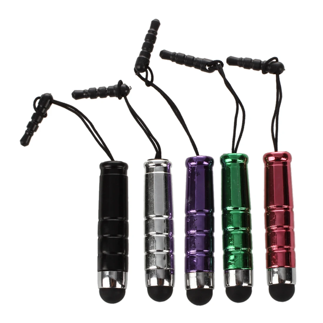 5 X Penna Mini Argento/Viola/Nero/Rosso/Verde Con Adattatore 3.5Mm Per Touch Screen Di Tablet (Iphone, Blackberry)