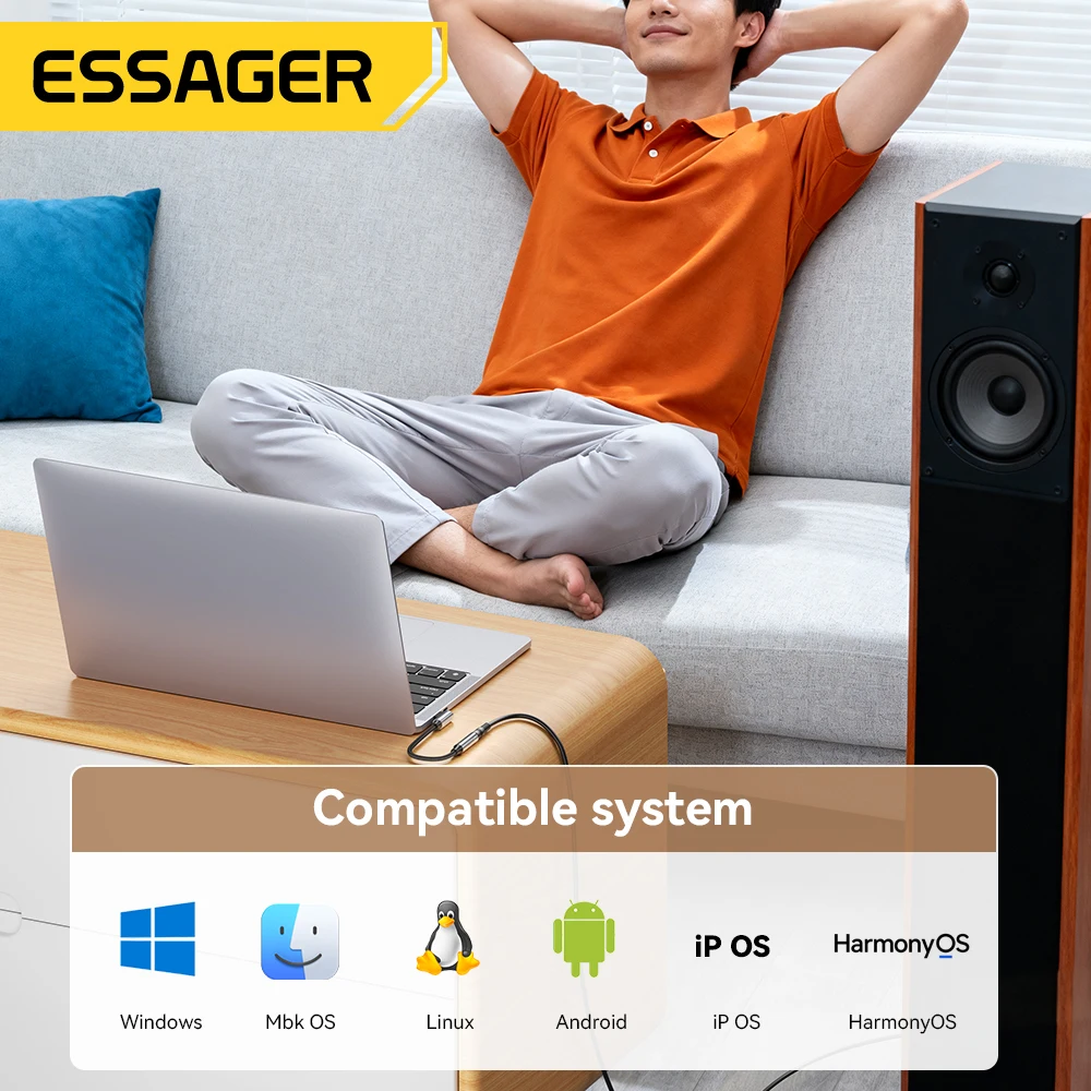 Essager L-shape Type-C to 3.5mm Jack Audio Cable for iPhone 16 15 Samsung Lightning to 3.5mm Headphone Adapter for iPhone14 13