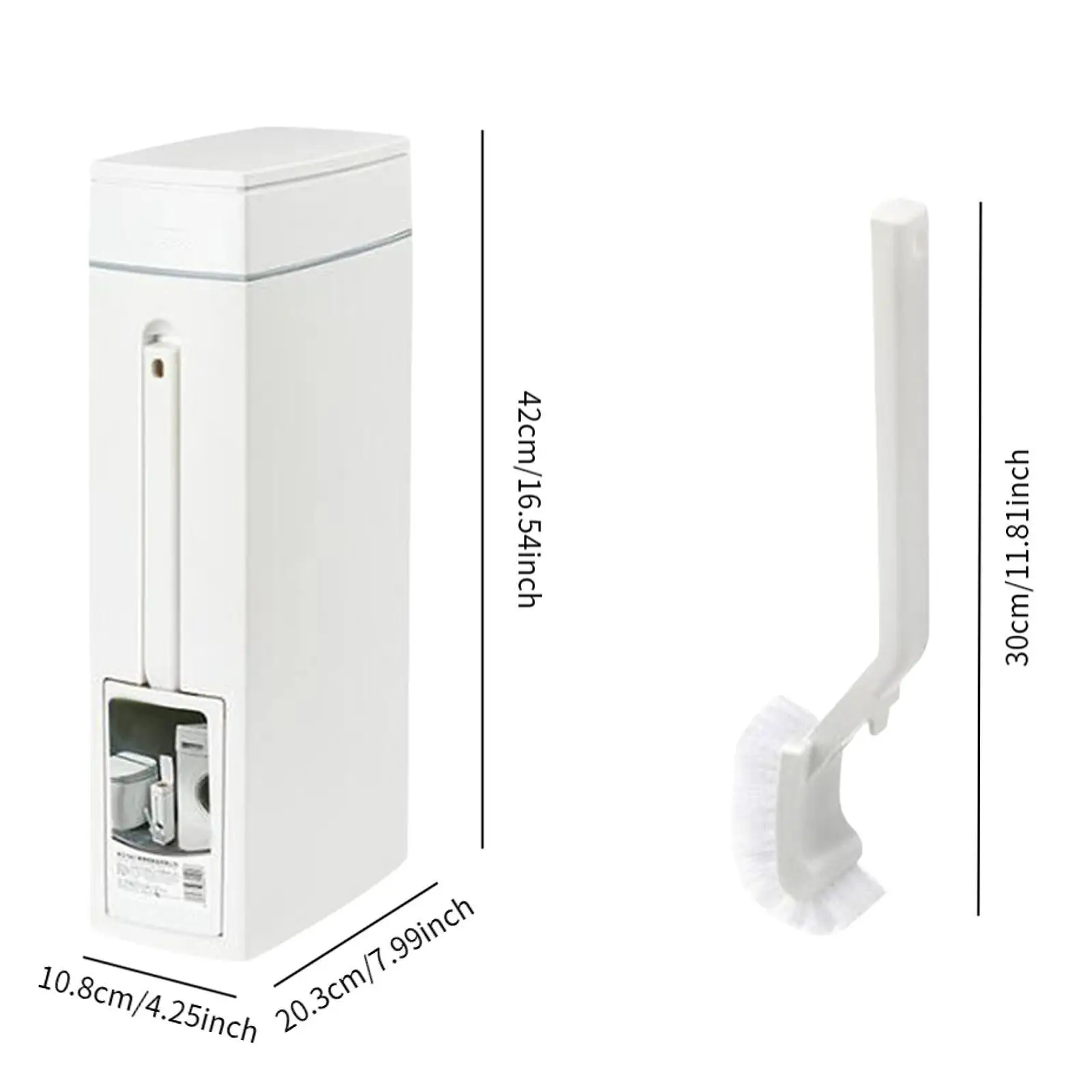 Bathroom Bin with Toilet Brush Holder,Trash Can,White Portable Paper Basket,Slim Trash Can with Toilet Brush for Bathroom