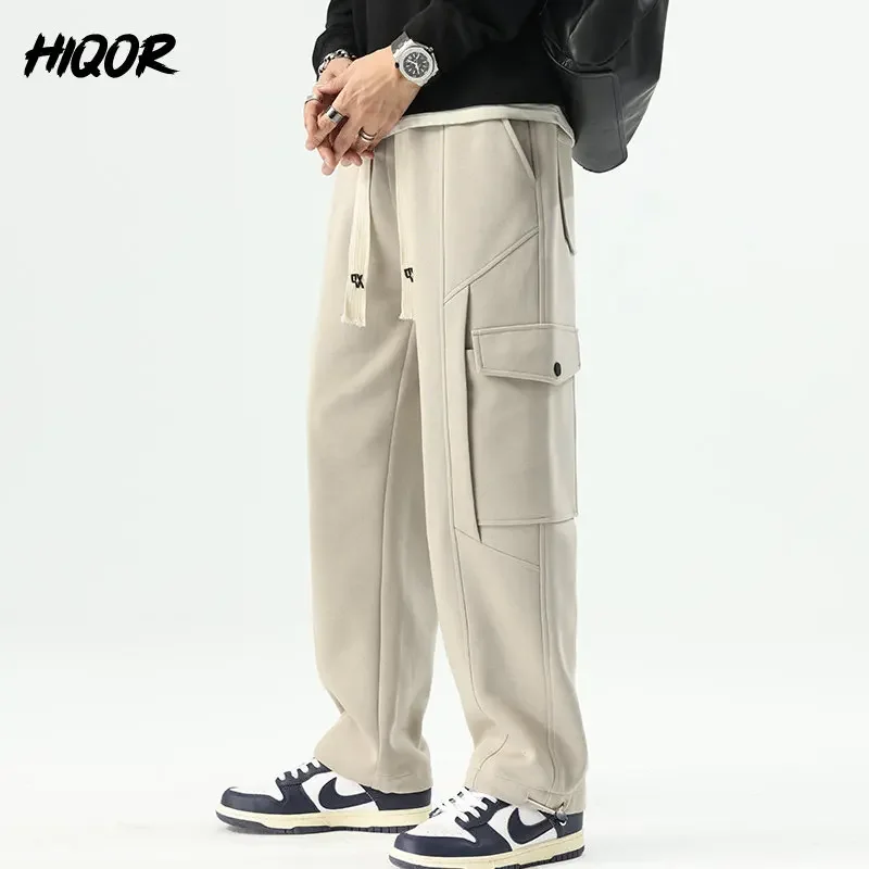 

HIQOR Mens Casual Cotton Pants Elastic Work Trousers Brand Fit Joggers Male Harem Cargo Safari Style Sweatpants Clothing Grey