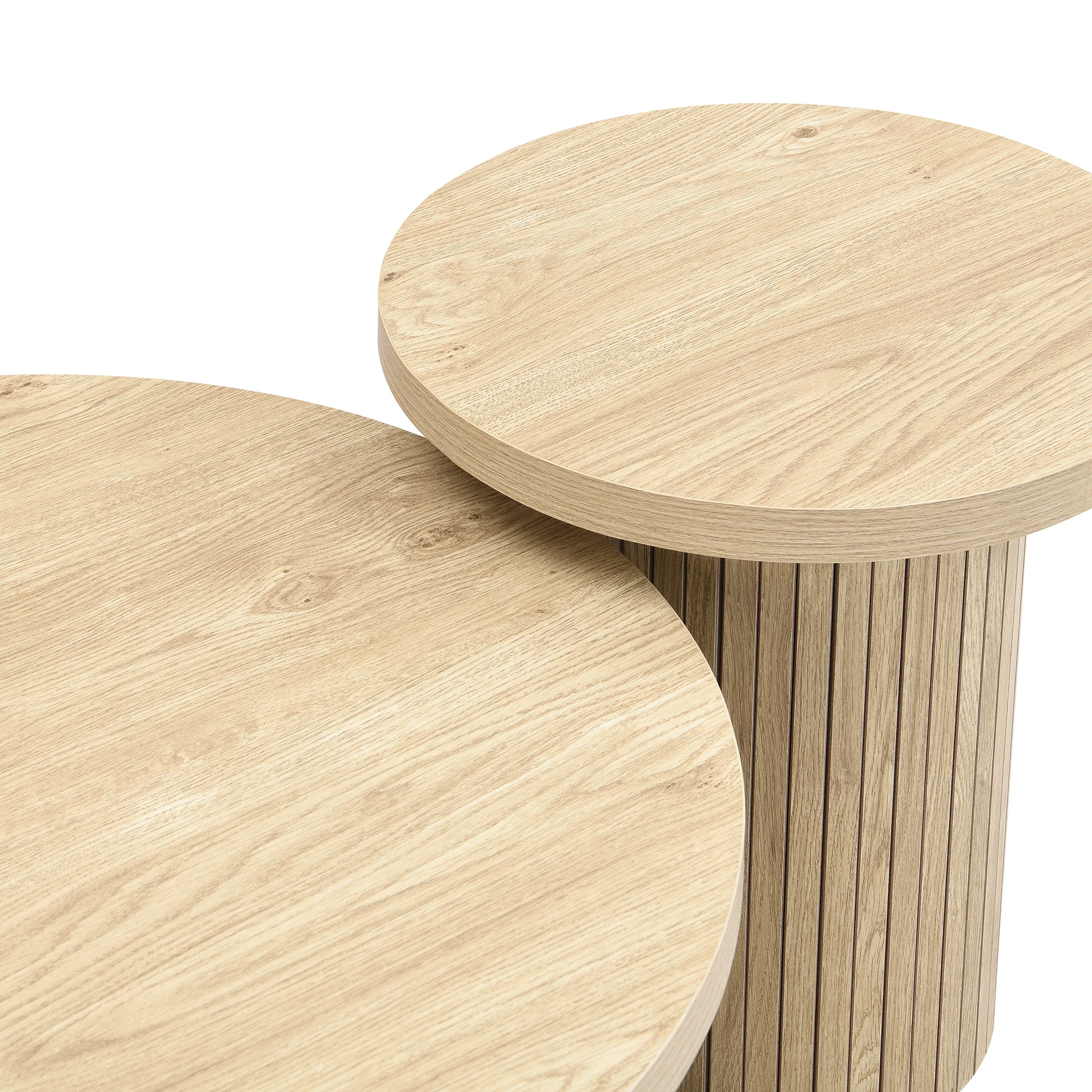 PINGGO Doppelrunder Couchtisch mit Naturholzlatten, Multifunktionaler Wohnzimmertisch, Beistelltisch – Detail 19