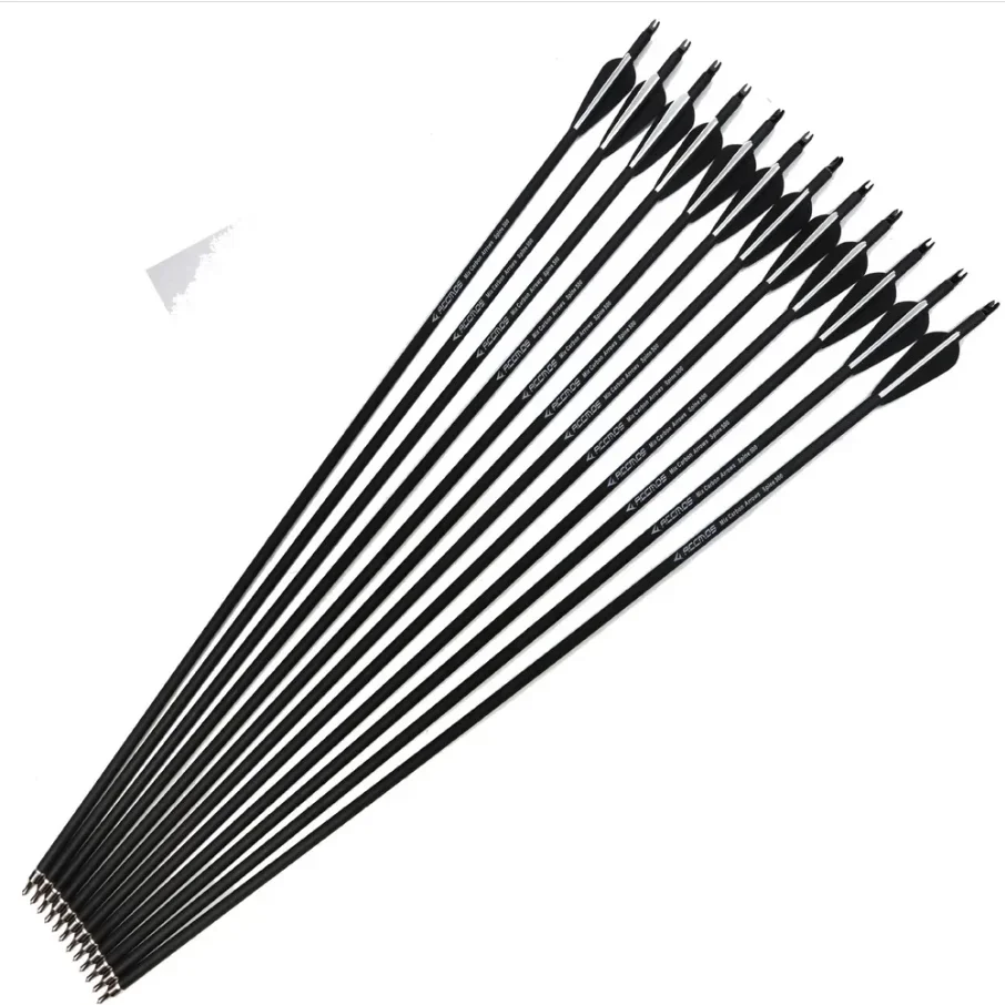 Archery arrowhead archery arrow feathers archery arrows new carbon arrow 28"/30"/32" spine500 changeable arrowheads plastic feathers for hunting compound bow