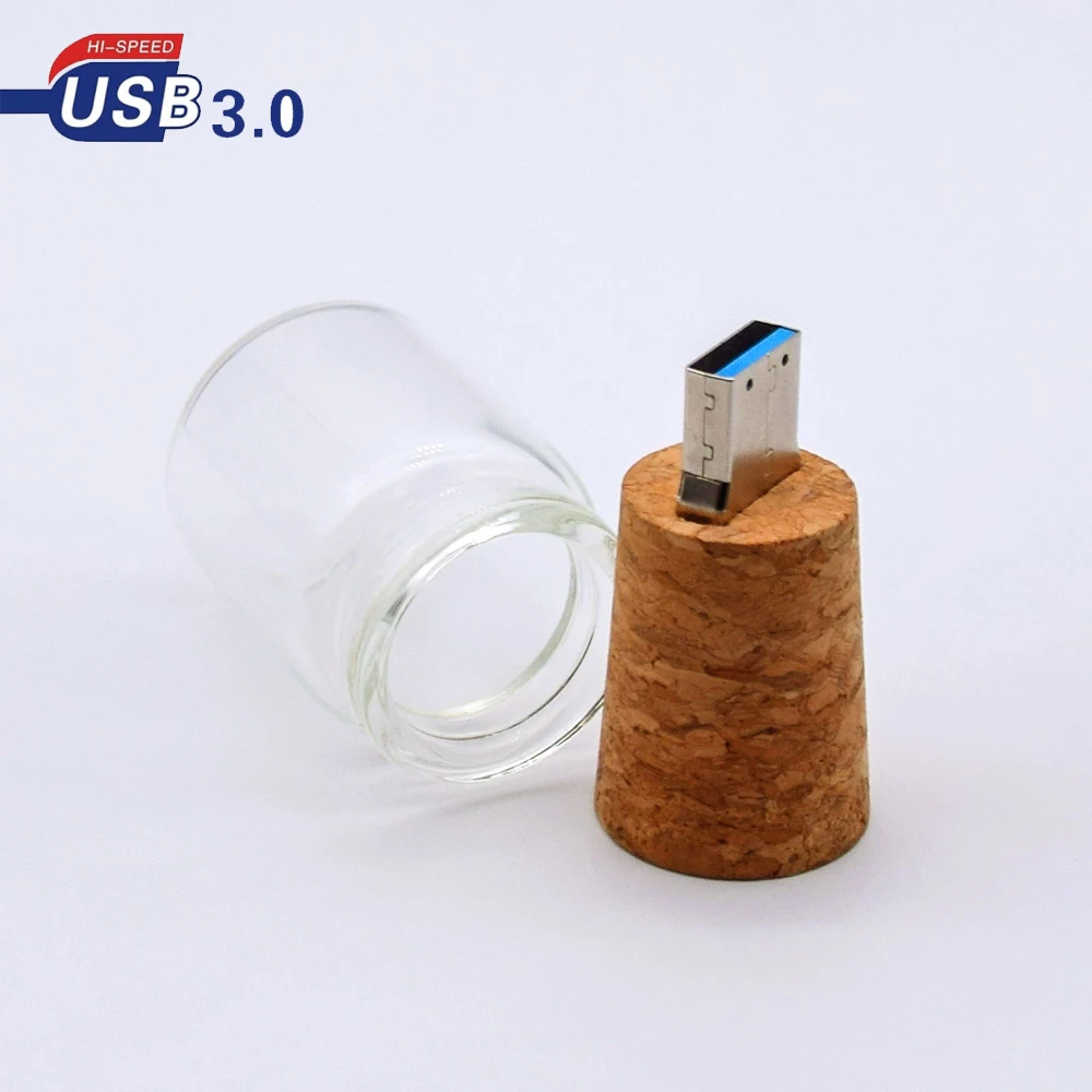 맞춤형 맞춤형 유리 드리프트 병 코르크 USB 나무 상자 펜드라이브, 결혼 선물 USB 스틱, USB 3.0, 8GB, 16GB, 32GB, 64GB