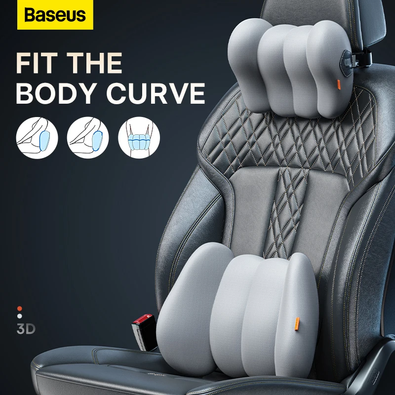 Baseus Car Headrest Waist Pillow 3D Memory Foam Seat Support for Home  Office Neck Rest Car Back Holder Lumbar Cushion