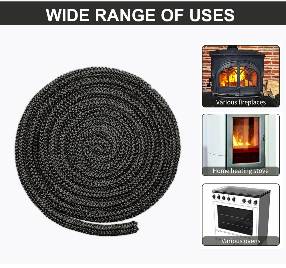 6/8/10/12mm 2M Fireplace Sealing Rope Gasket Cord Wood Burning Stove Door Fiberglass High Temperature Sealing Rope Replacement fireplace sealing rope