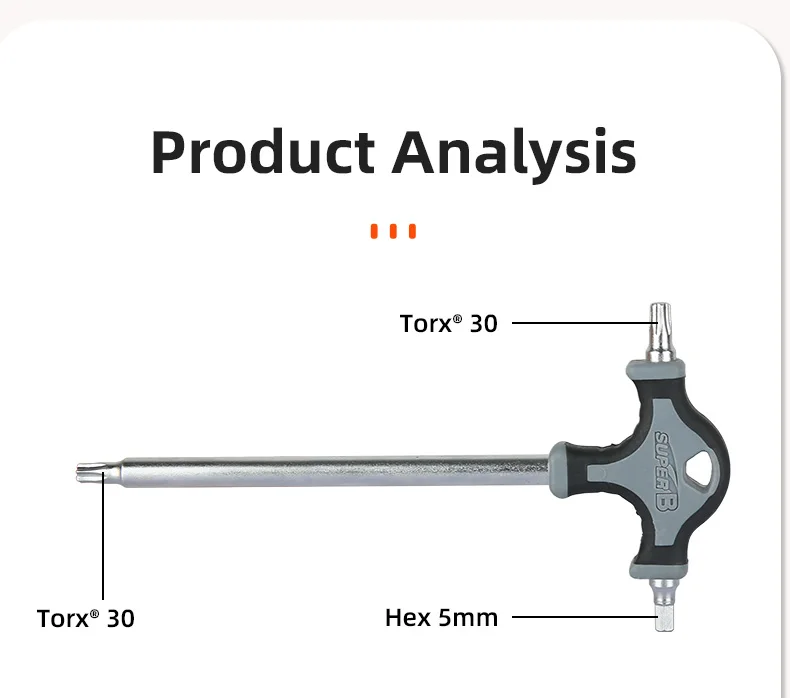 Super B Fahrradreparaturwerkzeug T-förmiger Schraubenschlüssel Kettenblatt-Mutternschlüssel Torx 30 Sechskant 5 mm / Torx 40 Sechskant 6 mm MTB Rennrad Kurbelgarniturschlüssel – Detail 7