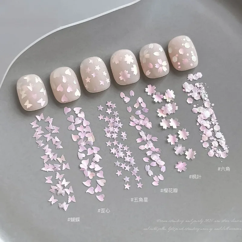 1/6pcs 핑크 벚꽃 글리터 네일 아트, 하트 글리터 네일 아트 꽃과 나비 글리터 장식 DIY 네일 액세서리