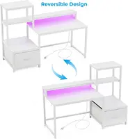 51-Inch White Computer Desk with Drawers, Monitor Stand, LED Lights, and Power Outlets for Home Office or Gaming 6