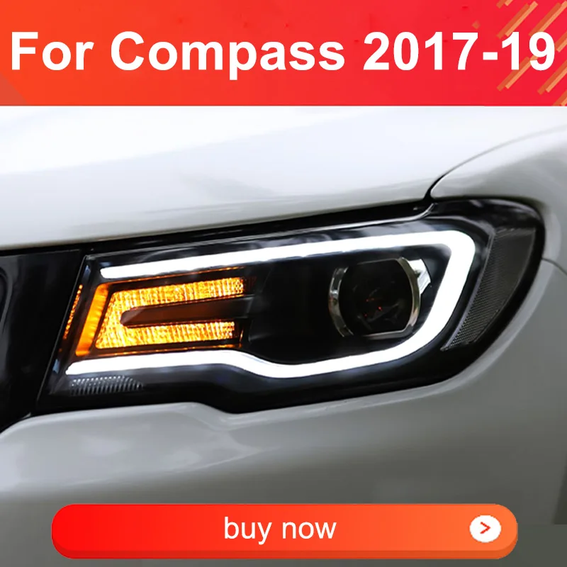 

1 пара автомобильных фар для JEEP Compass 2017-2019 фары подключи и работай с объективом проектора DRL H/L Передний бампер фары