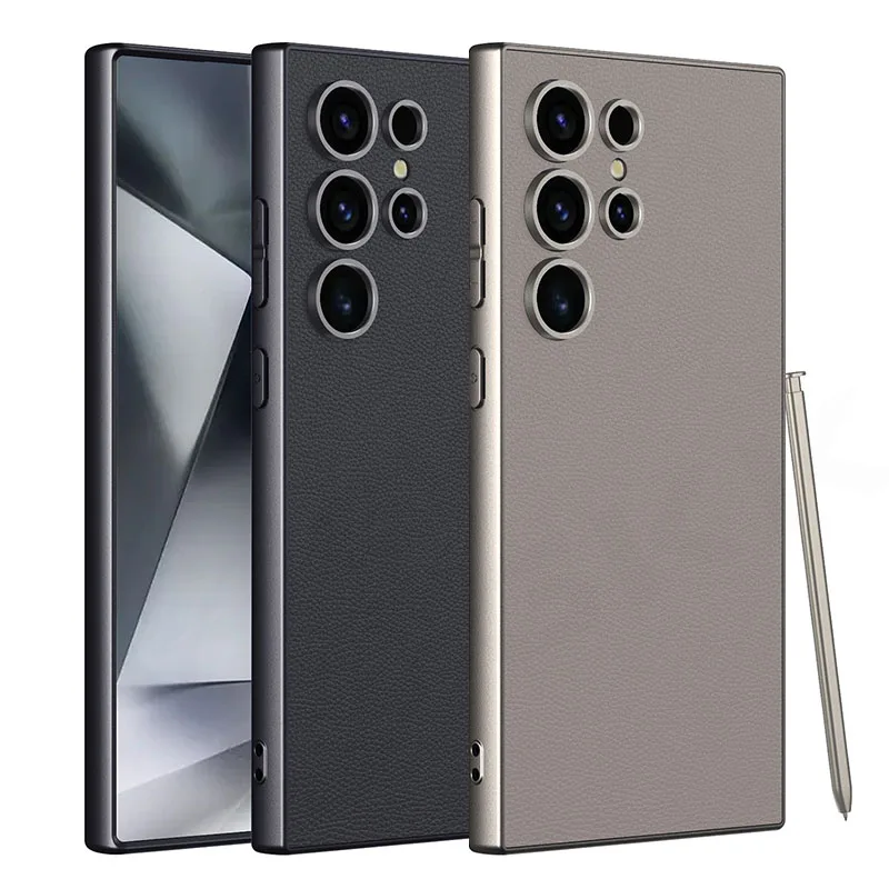 Luxury PU Leather Soft Edge Case with Metallic Paint Frame and Skin Feel