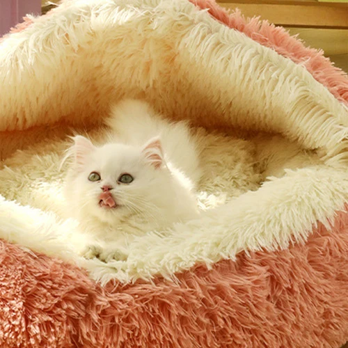 긴 봉제 애완 동물 고양이 침대, 원형 고양이 쿠션, 새끼 고양이 바구니, 둥지 개집, 작은 개 고양이 용품, 집 고양이 용품 쿠션 3