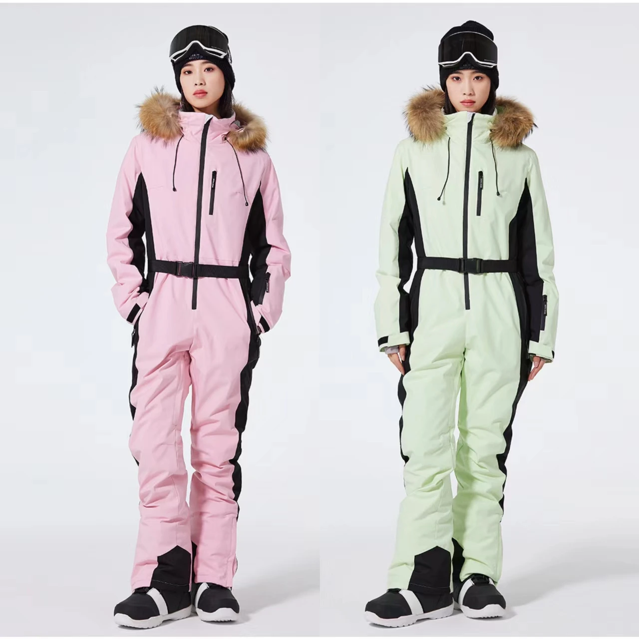 Geïntegreerd Skipak Met Capuchon Dinnesis Sneeuwpak Voor Dames - Waterdicht Eendelig Skipak | Warme Overall Voor Skiën & Snowboarden | Zwart Warm Ski Overall Outdoor