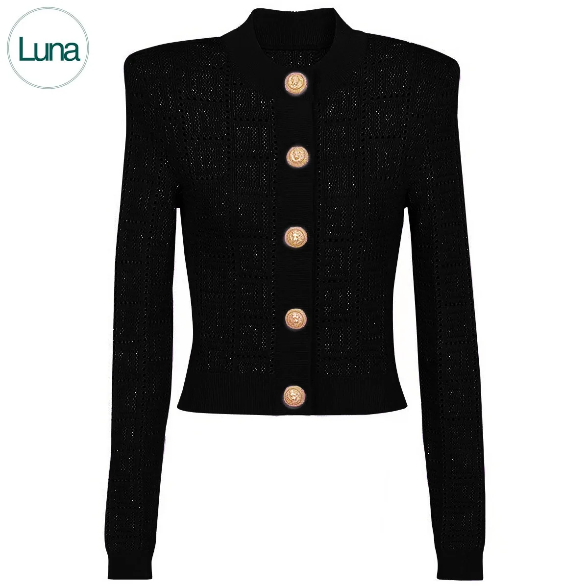 

Spot 2023 Spring and Autumn New Long Sleeve Short Round Neck Hollow out Knitwear Top Fashion Cardigan Coat Women's Quality