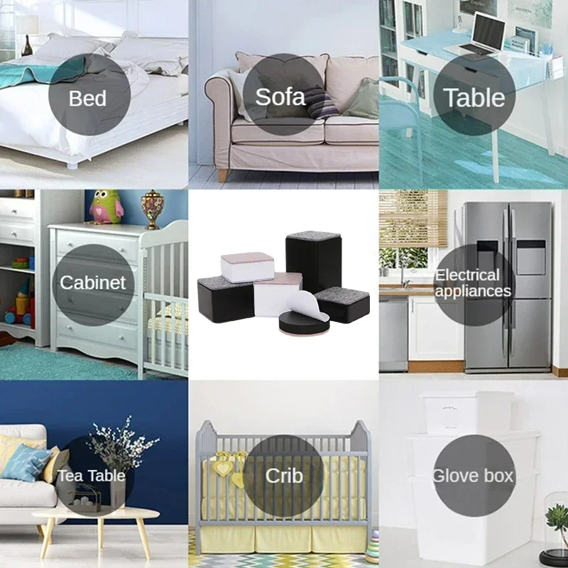 Table Leg Heightening Pad  Black WhiteShape Round Square Silent and Wear-resistant Protects The Floor Carbon Steel felt