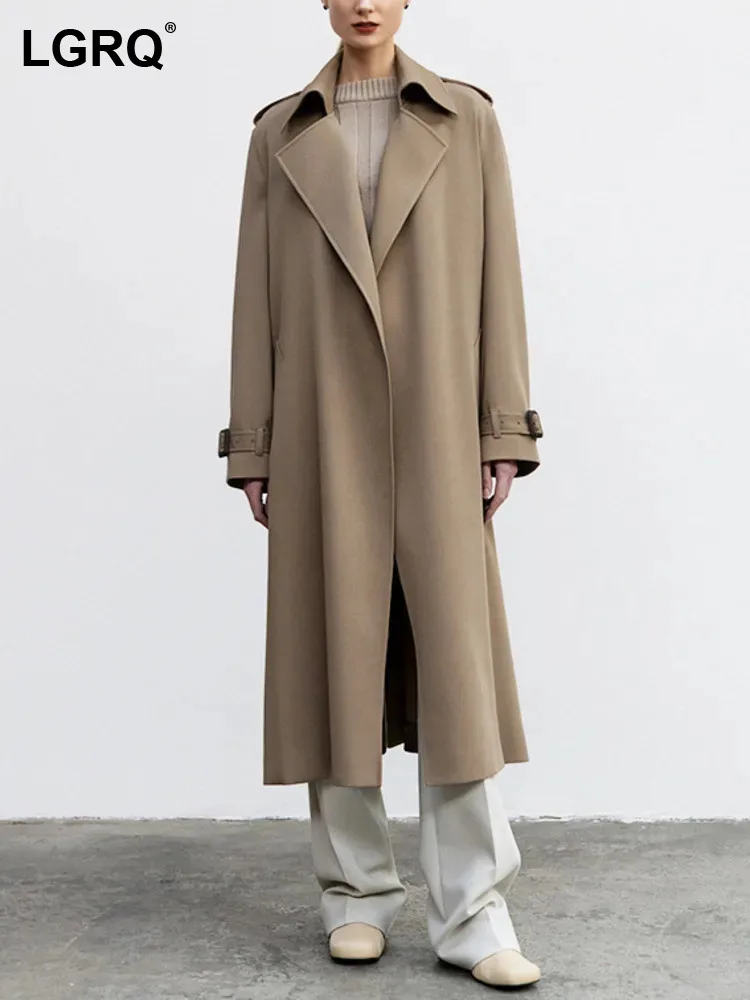 

LGRQ Coat 2024 Fashion Elegant Women's Loose Long Trench Bandage Solid Color Spring New Trendy Korean Female Windbreaker 19F3364