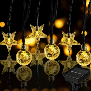 Solar Outdoor String Lights 8 Flashing Modes 100LED Star Bubble Ball Garden Holiday New Year Christmas Bar Decorations Lightings