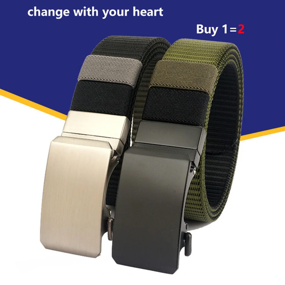 Rotating Automatic Buckle High-Quality Nylon Belt With 3.5 Thick Tank Pattern Casual Business Minimalist Men'S Canvas Belt A3525