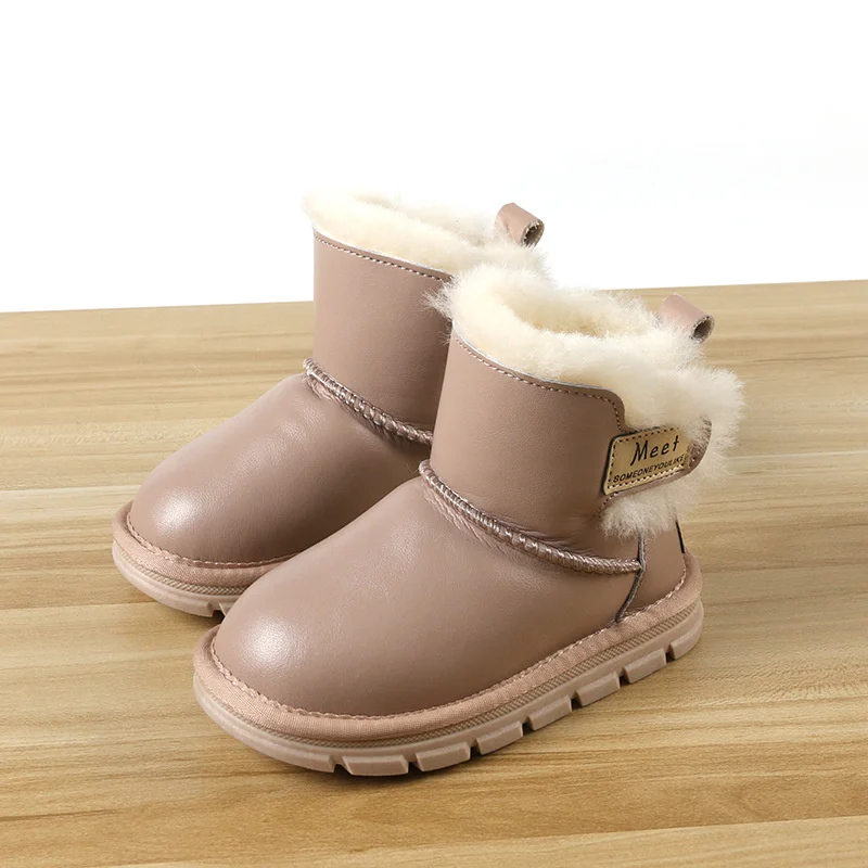 Stivali da neve in pelle lucida nuovi invernali, in pelliccia di pecora spessa, per bambini_voghion.com