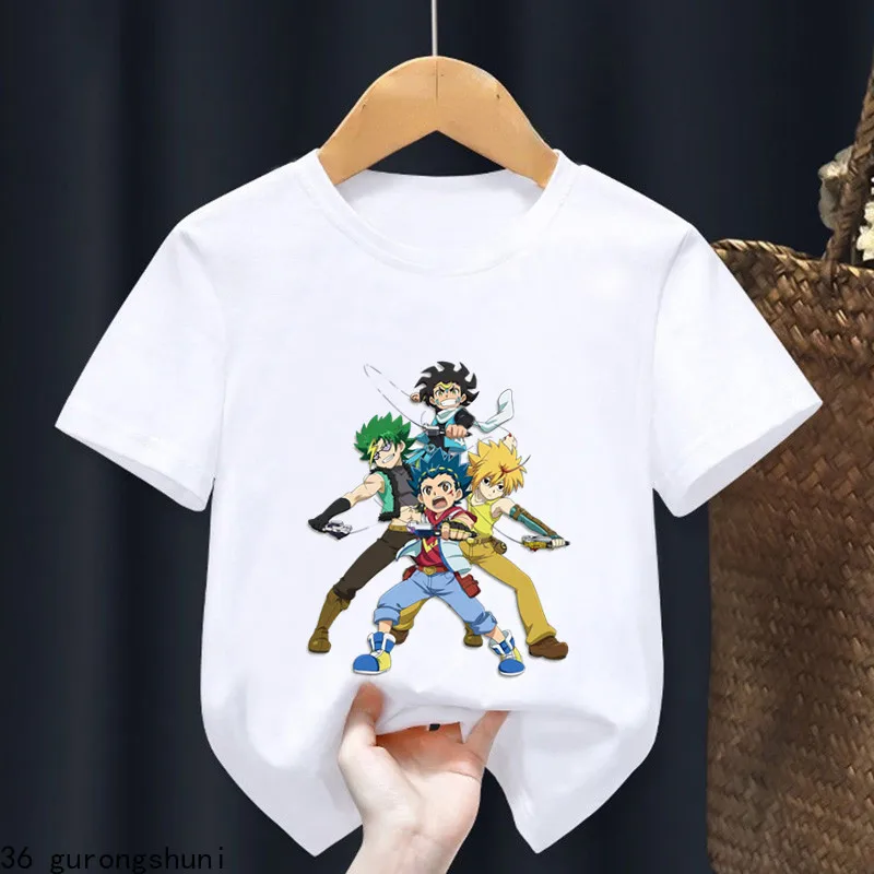 2024 Beyblade Burst Evolution Print Kids T Shirt Girls Summer Tops Baby Boys Clothes Cartoon Children Short Sleeve T-shirt 4