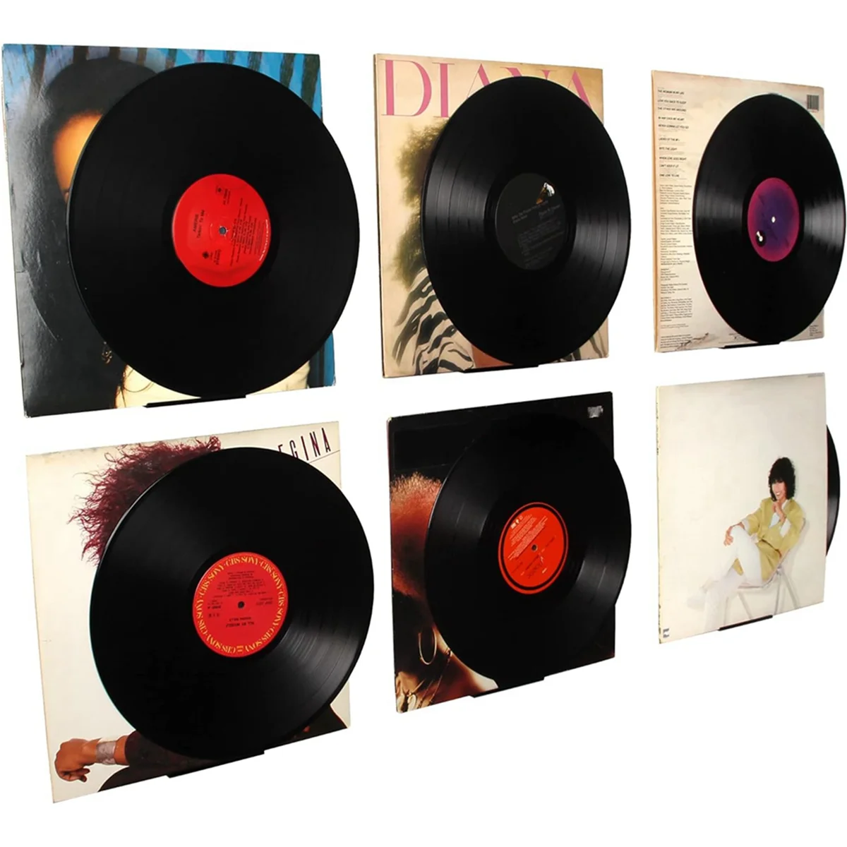 Black Vinyl Record Shelf Wall Mount 6 Pack,Vinyl Holder Wall,Acrylic Album Record Holder Display