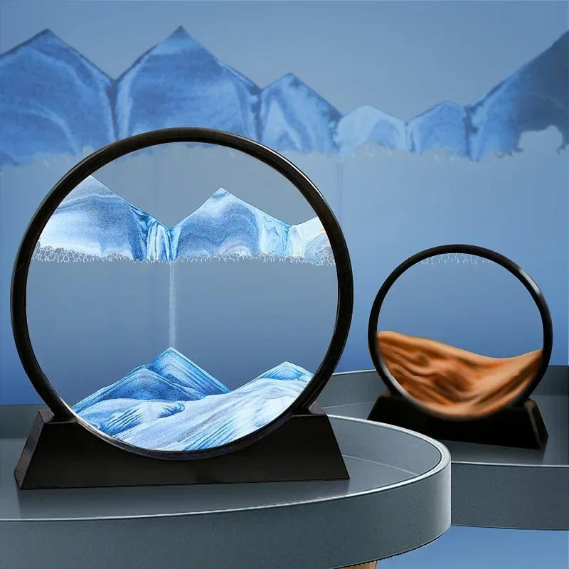 Description Picture 2 of item5-inch 3D Moving Sand Art Picture Round Glass Hourglass Deep Sea Quicksand Craft Flowing Sand Painting Office Home Decorations