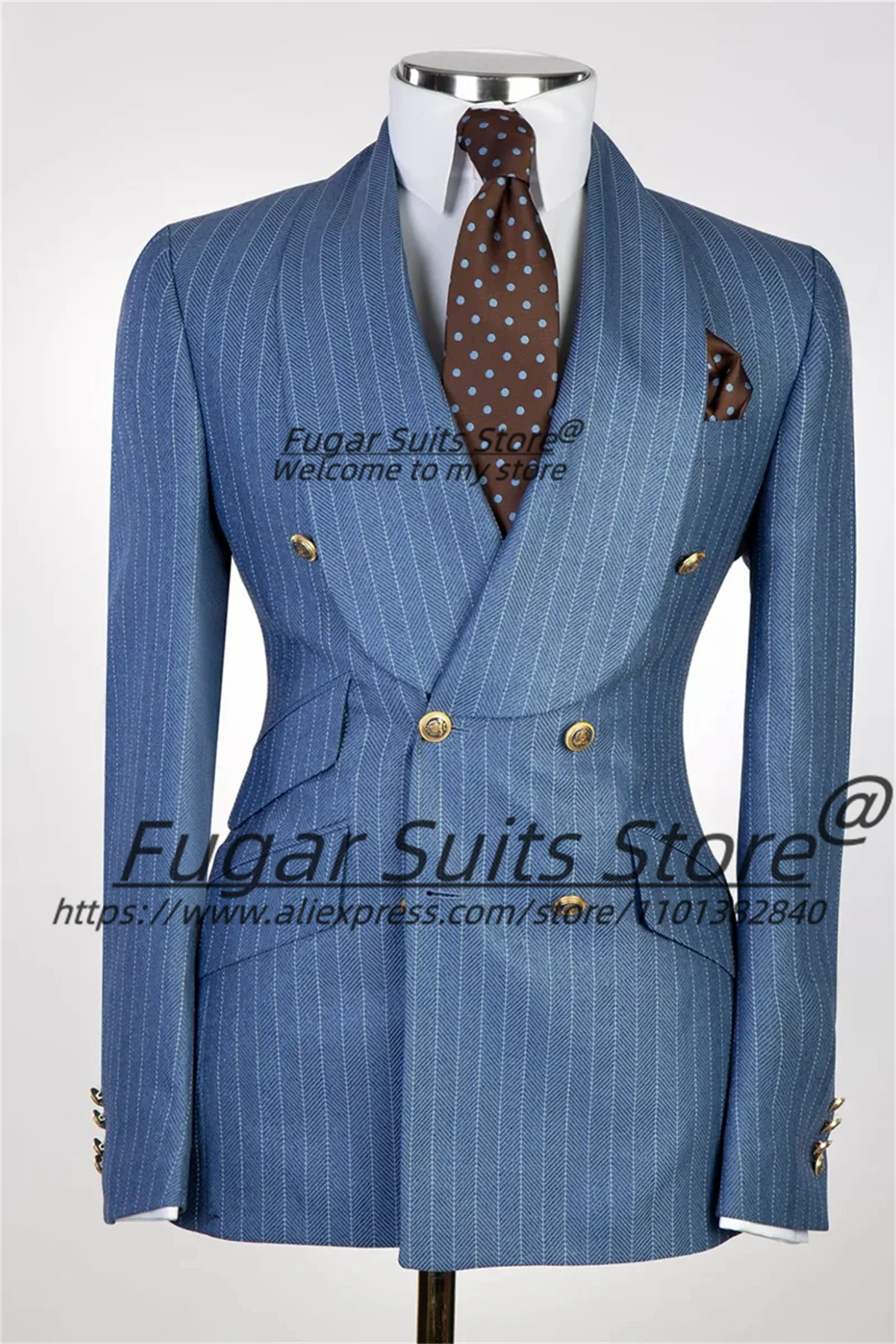 Business Stripe High-end Men Suits Slim Fit Shawl Lapel Groom Formal Prom Tuxedos 2 Pieces Sets Elegant Male Blazers Ropa Hombre
