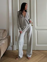 Bornladies Women's New Knit Zip Up Cardigan Wide Leg Pants Set Soft Loose Fit Hooded Elastic Waist Autumn Winter Fashion Sets - Image 3