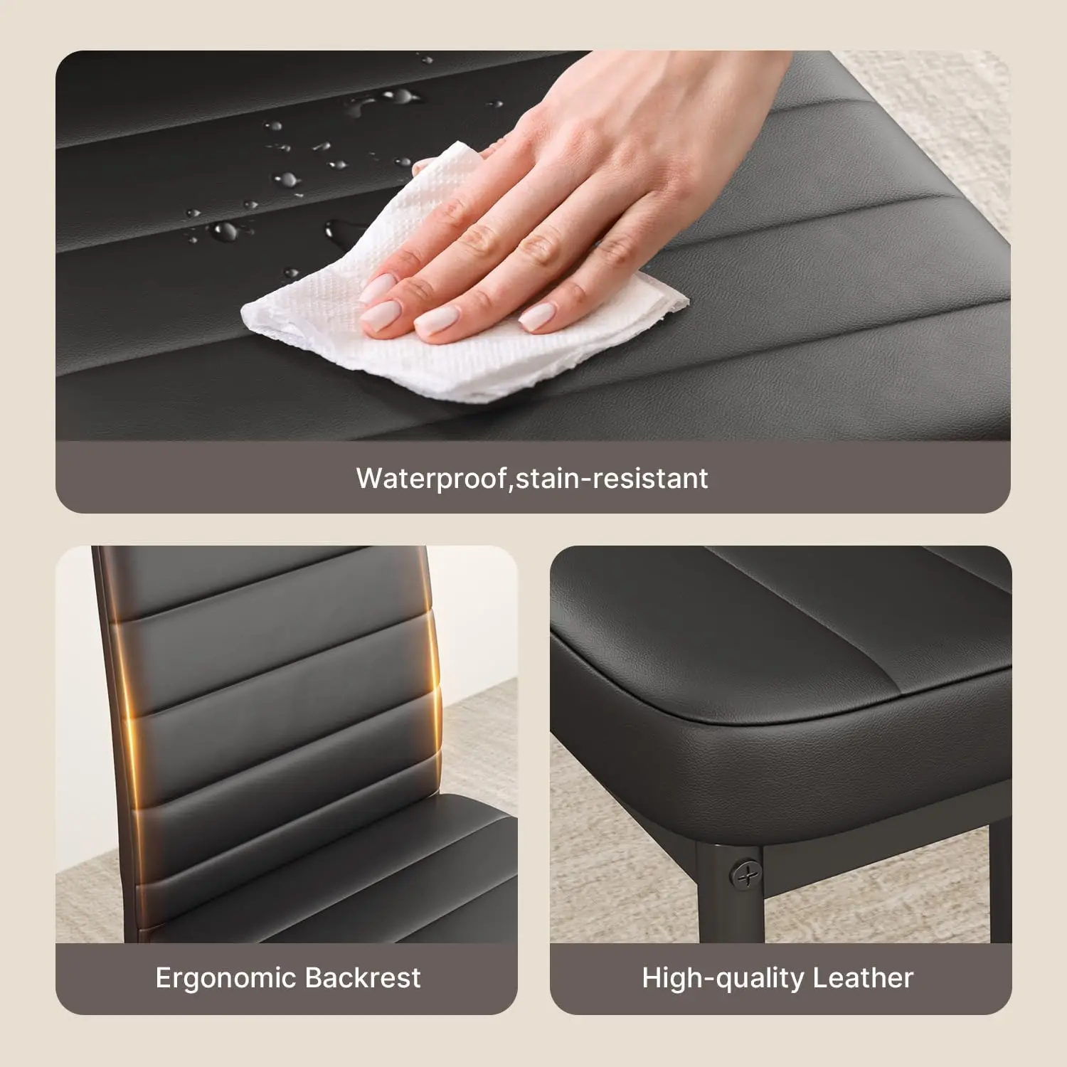 Dining Table Set for 4, Kitchen Table Chairs Set of 4, 5 Piece Kitchen Table Set with 4 Upholstered PU Leather Chairs