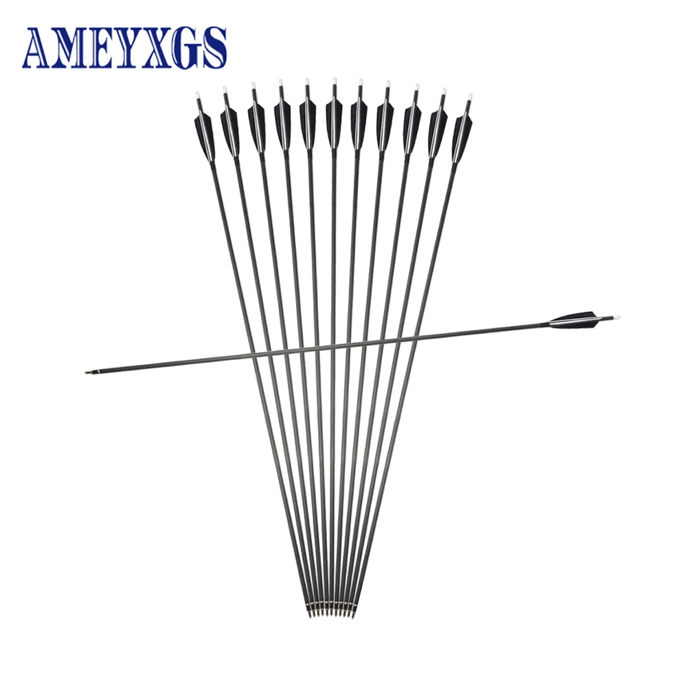 

Bow Arrows 6/12/24pcs Real Feather Carbon Arrow Spine 500 Diameter 7.6 mm for Compound/Recurve Bow Archery Shooting