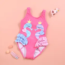 NEW Baby Girls Swimwear Cute Swan Pirnt Summer Kids Girl Swimsuit One Piece Bathing Suit Beachwear For 3-7T Children