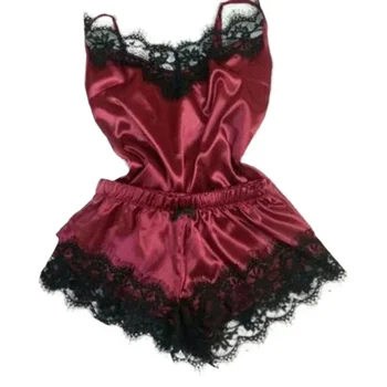 Summer Lace Silk Pajama Set for Women Sleepwear Sexy Lingerie Cami Top and Shorts Sets Comfortable Casual Pijamas 2