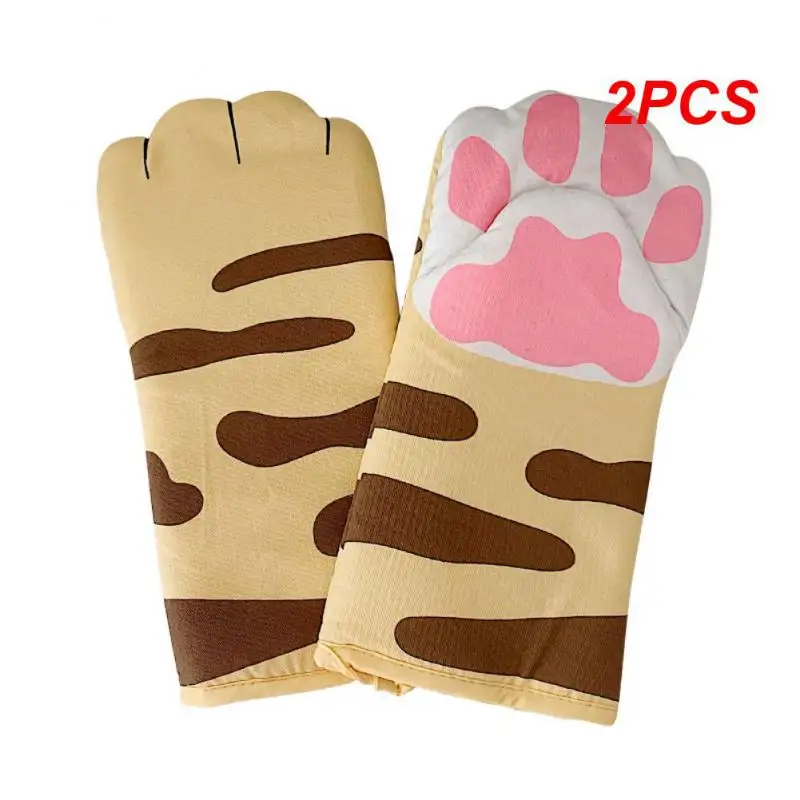 

2PCS Non-slip Kitchen Gloves Cartoon Cat Paws Oven Mitts Long Cotton Baking Insulation Gloves Microwave Heat Resistant