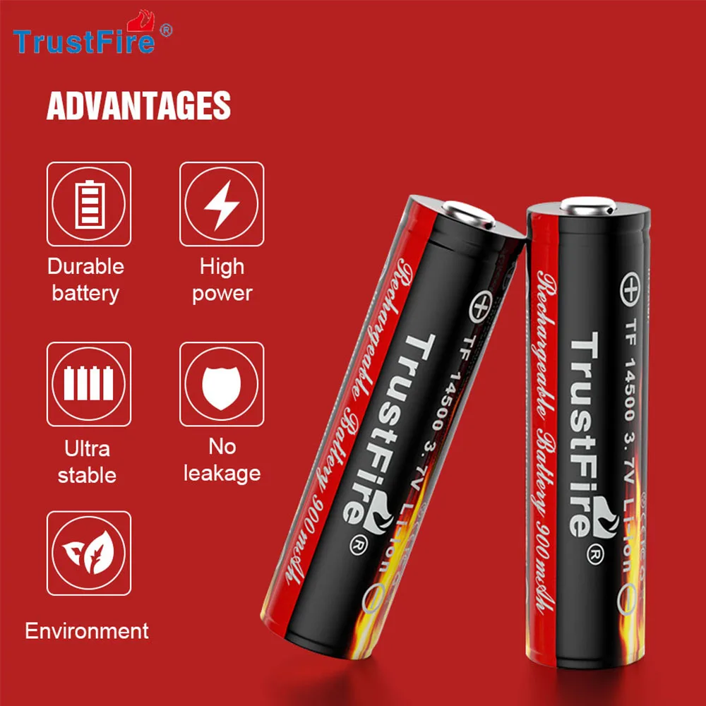 TrustFire Protected 3.7V 900mAh 14500 Lithium Battery (2-Pack)