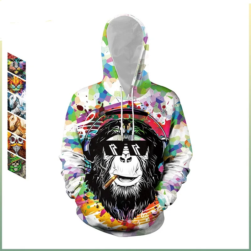 

B128-1030 Europe and America Men Clothing Gorgeous Color Series Animal 3D Digital Printing Hooded Sweater