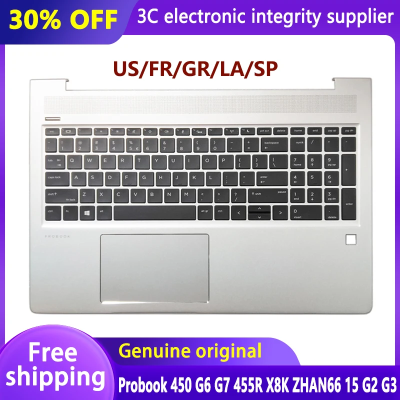 

For HP Probook 450 G6 G7 455R X8K ZHAN66 15 G2 G3 Laptop US/FR/SP/LA/GR Backlit Keyboard Palmrest Upper Cover Top Case Touchpad