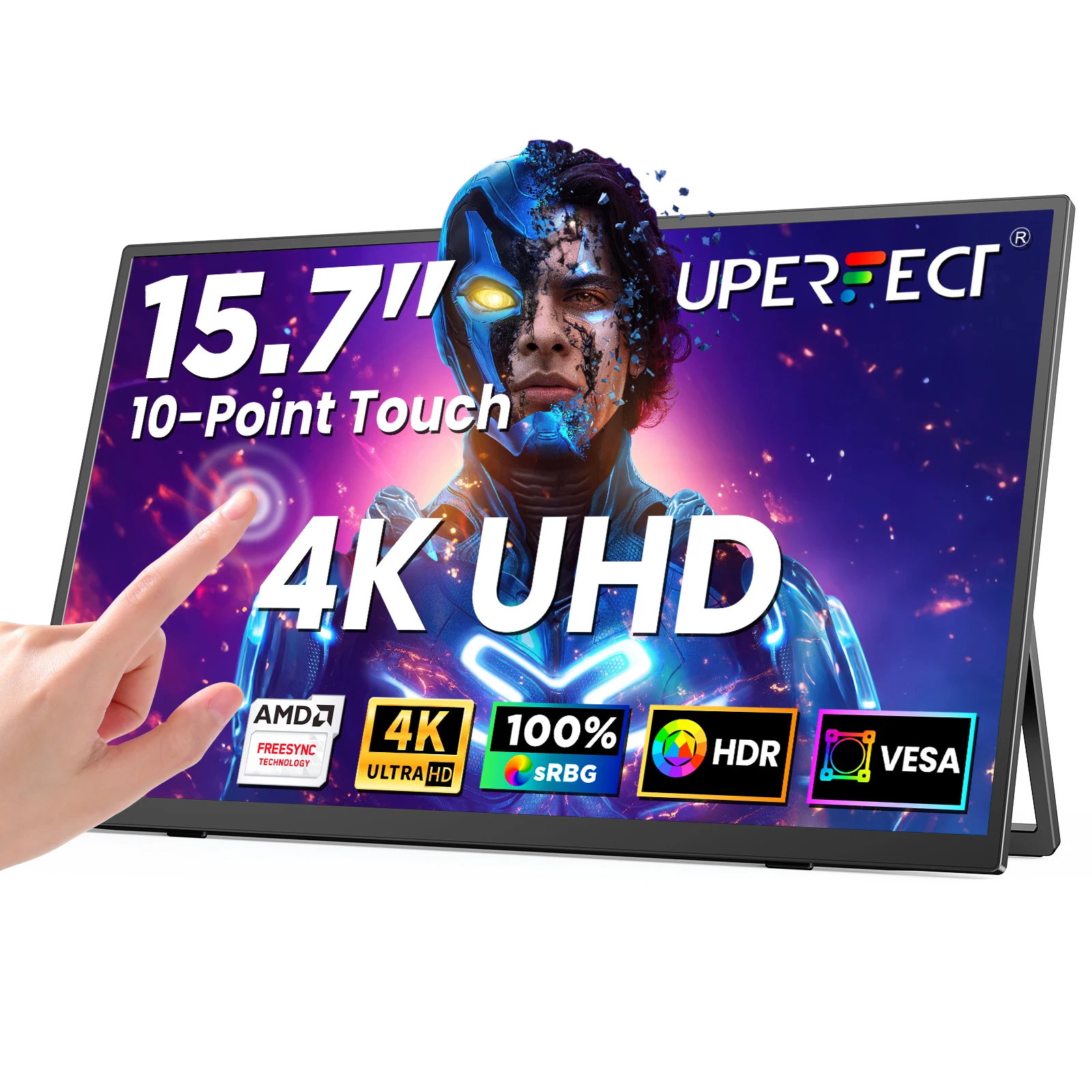 UPERFECT 터치 휴대용 감시자 15.7 4K UHD 3840x2160 350Nits HDR 여행 표시 노트북 맥 PC Xbox PS5 스위치를 위한 두 번째 스크린 2개의 USB-C & HDMI 항구 대