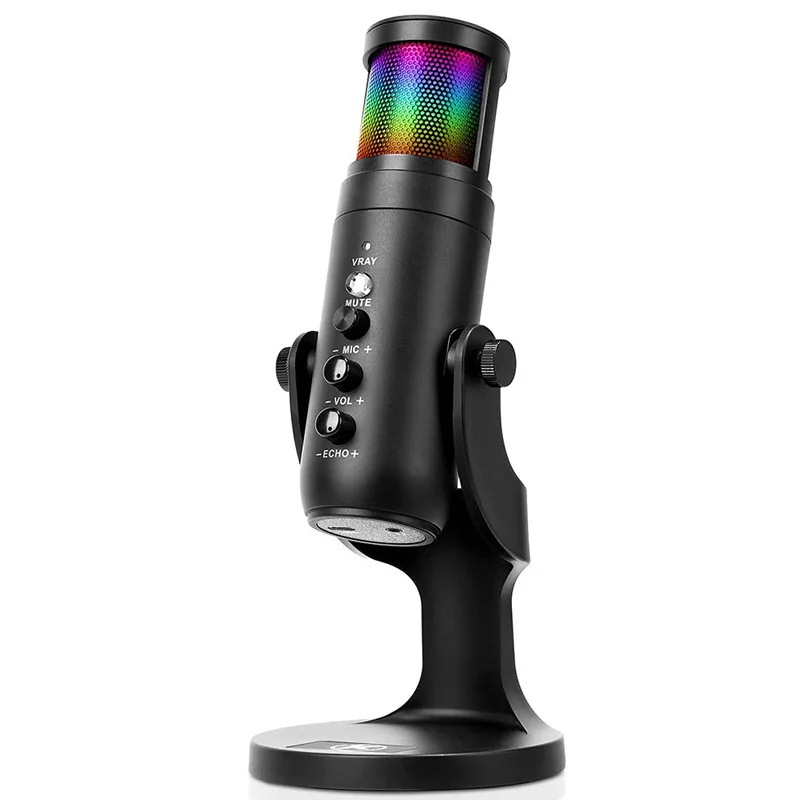 Gravação microfone condensador rgb para iphone portátil android computador profissional usb mic com fone de ouvido para o jogo transmissão ao vivo