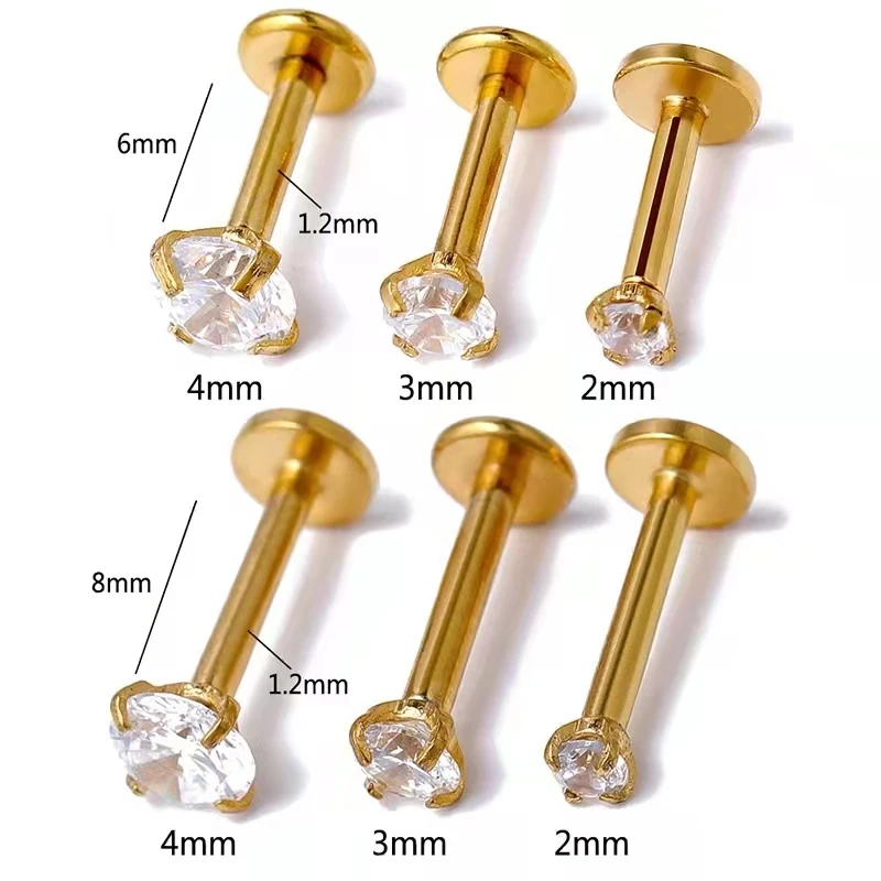 10PC G23 Titanium Piercing 2-5mm CZ Labret Internal Thread Lip Rings Ear Stud Conch Lobe Tragus Piercings Body Jewelry Earrings