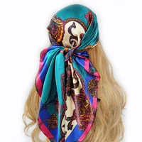 new 90*90cm fashion Silk Scarf Scarftop Headwraps Women Vintage Four Seasons Hair Scarve Hijab Foulard Bandana Femme Headscarf 2