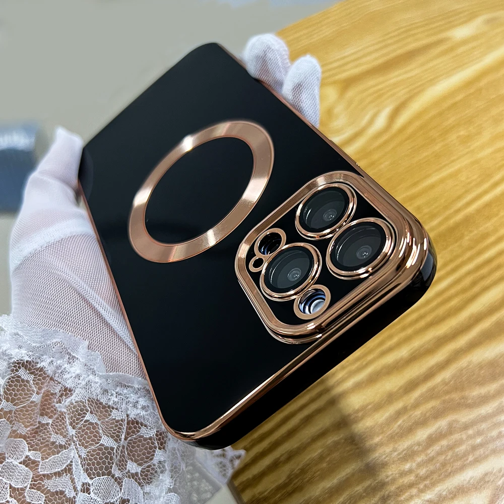 For Magsafe Magnetic Wireless Charging Case For iPhone 13 11 12 Pro Max With Lens Protector Luxury 6D Plating Silicone Cover_voghion.com